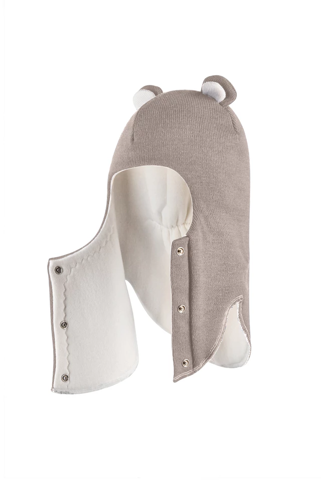 Зимова шапочка-шолом Corona.hm "Ведмедик" з кнопочками капучіно