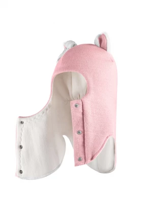 Зимняя шапочка-шлем Corona.hm "Кошечка" на кнопочках  розовый