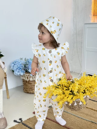 Комбинезон из муслина *Желтый цветочек* + косынка