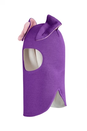 Зимова шапочка-шолом Corona.hm "Зайка" фіалка рожевий бантик