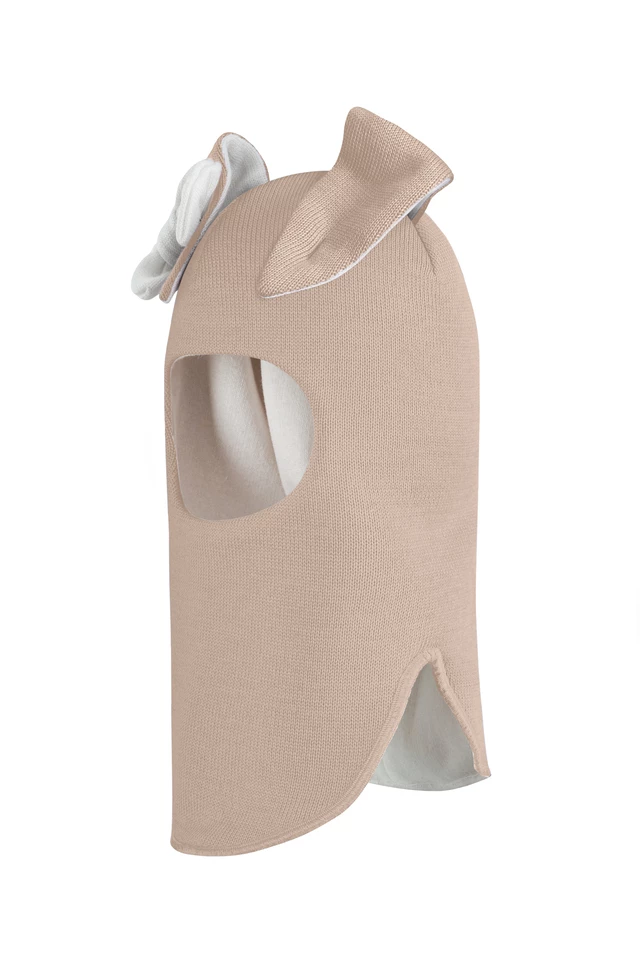 Зимова шапочка-шолом Corona.hm "Зайка" беж золотий білий бантик