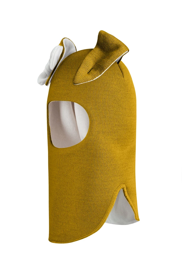 Зимова шапочка-шолом Corona.hm "Зайка" медовий білий бантик