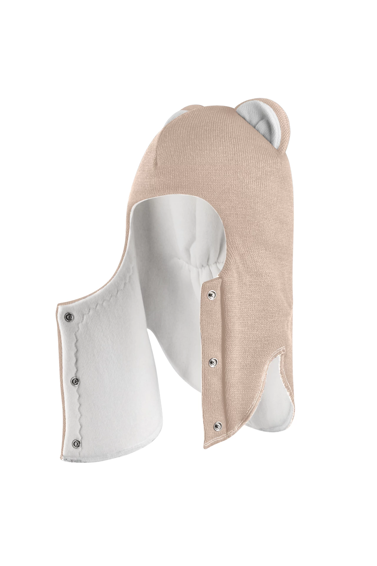 Зимняя шапочка шлем Corona.hm "Мисс Львица" на кнопках беж золотой