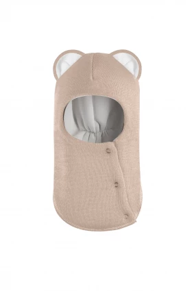 Зимняя шапочка шлем Corona.hm "Мисс Львица" на кнопках беж золотой