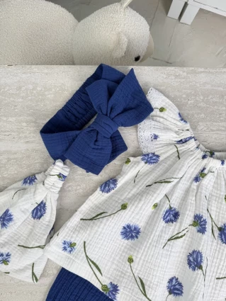 Комплект з мусліну *Волошки на білом*