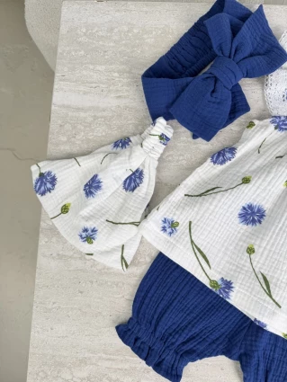 Комплект з мусліну *Волошки на білом*