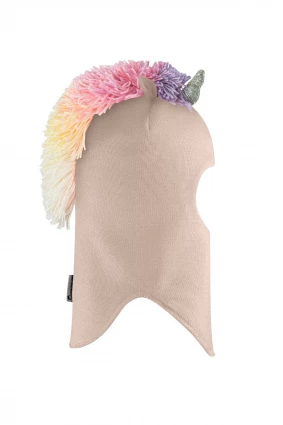 Зимняя шапочка шлем Corona.hm "Единорожка" беж золотой