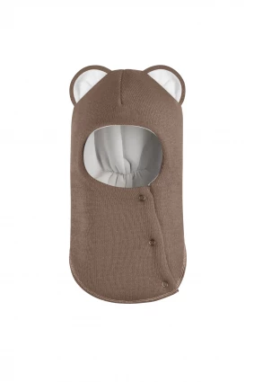 Зимняя шапочка-шлем Corona.hm “Лев” на кнопках молочный шоколад