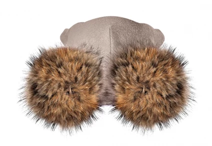 Зимова шапочка-шолом Corona.hm "Карамелька" лате з 2 натуральними помпонами єнот