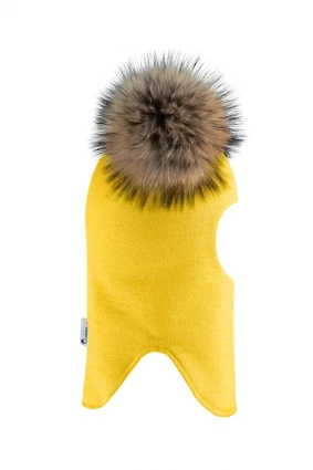 Зимова шапочка-шолом Corona.hm "Карамелька" сонце з 2 натуральними помпонами єнот