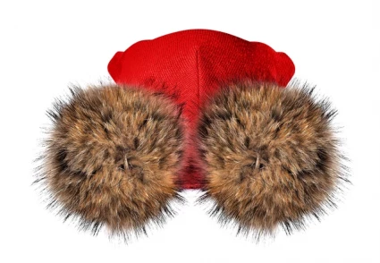 Зимова шапочка-шолом Corona.hm "Карамелька" червоний з 2 натуральними помпонами єнот