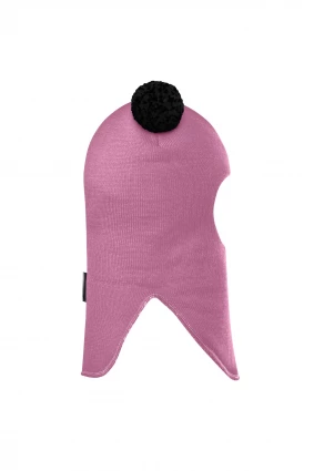 Зимова шапочка-шолом Corona.hm "Пандочка з чорними помпонами" пильно-рожевий