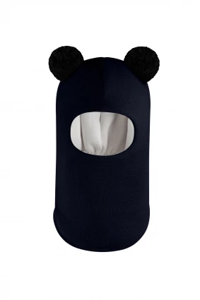 Зимова шапочка-шолом Corona.hm "Пандочка з чорними помпонами" синій оксамит