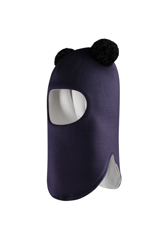 Зимняя шапочка шлем Corona.hm "Пандочка с черными помпонами" синий