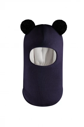 Зимняя шапочка шлем Corona.hm "Пандочка с черными помпонами" синий