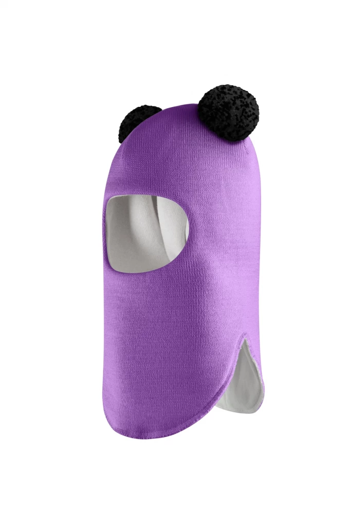 Зимова шапочка-шолом Corona.hm "Пандочка з чорними помпонами" фіалка