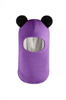 Зимова шапочка-шолом Corona.hm "Пандочка з чорними помпонами" фіалка