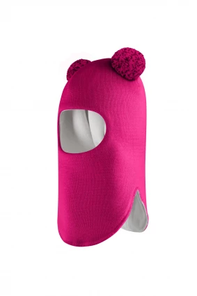 Зимова шапочка-шолом Corona.hm "Пандочка з помпонами МЕЛАНЖ" малина