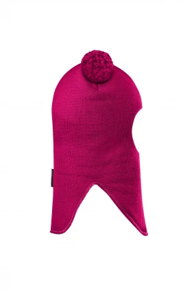 Зимова шапочка-шолом Corona.hm "Пандочка з помпонами МЕЛАНЖ" малина