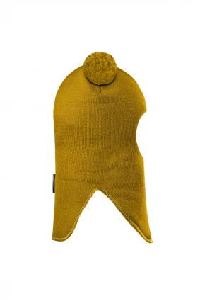 Зимова шапочка-шолом Corona.hm "Пандочка з помпонами МЕЛАНЖ" медовий