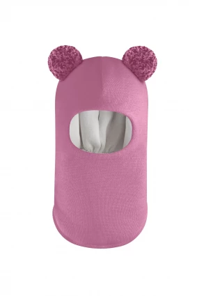 Зимова шапочка-шолом Corona.hm "Пандочка з помпонами МЕЛАНЖ" пильно-рожевий