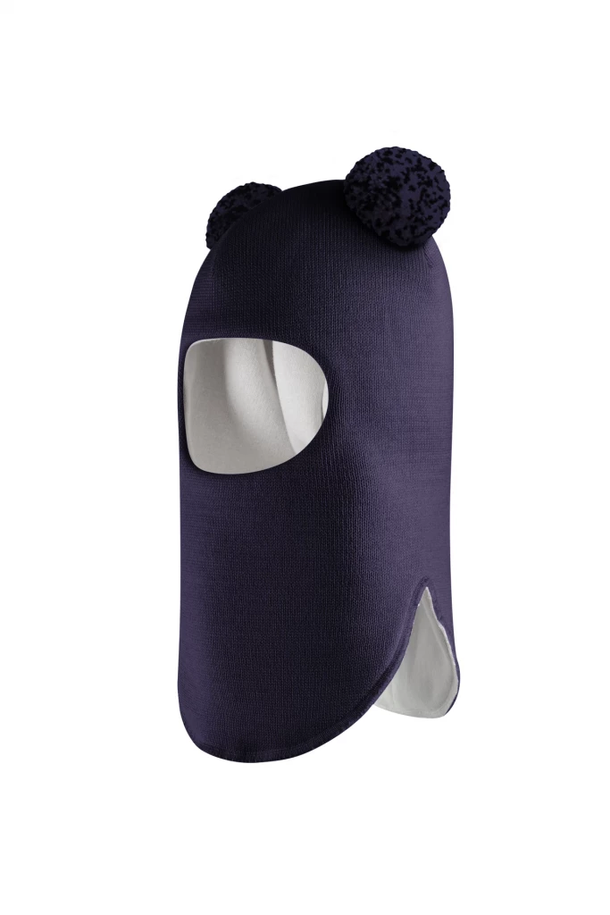 Зимняя шапочка шлем Corona.hm "Пандочка с помпонами МЕЛАНЖ" синий