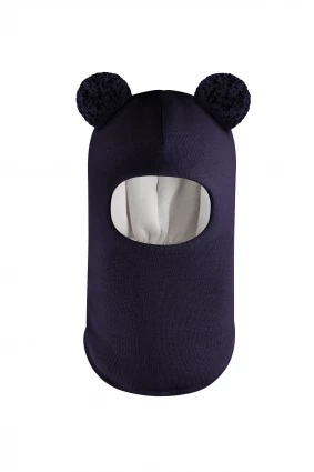 Зимняя шапочка шлем Corona.hm "Пандочка с помпонами МЕЛАНЖ" синий