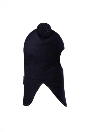 Зимняя шапочка шлем Corona.hm "Пандочка с помпонами МЕЛАНЖ" синий