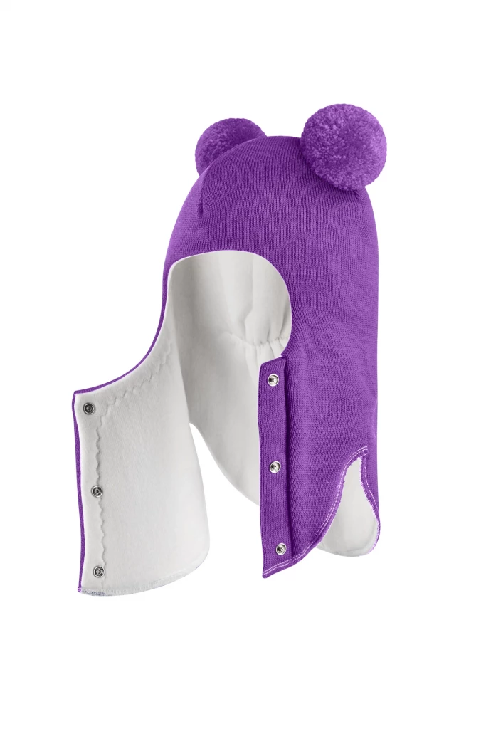 Зимняя шапочка шлем Corona.hm "Пандочка" на кнопках фиалка