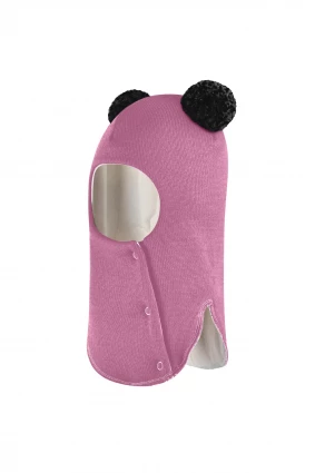 Зимова шапочка-шолом Corona.hm "Пандочка з чорними помпонами" на кнопочках пильно-рожевий