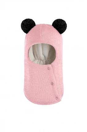 Зимова шапочка-шолом Corona.hm "Пандочка з чорними помпонами" на кнопочках рожевий