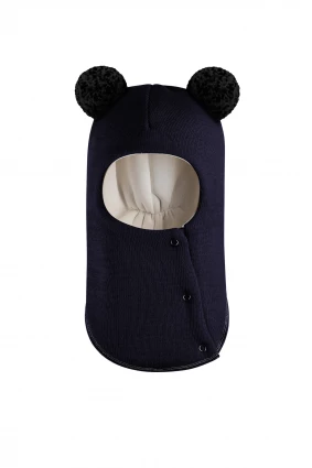 Зимова шапочка-шолом Corona.hm "Пандочка з чорними помпонами" на кнопочках синій