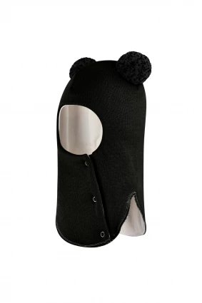 Зимняя шапочка шлем Corona.hm "Пандочка с черными помпонами" на кнопочках черный