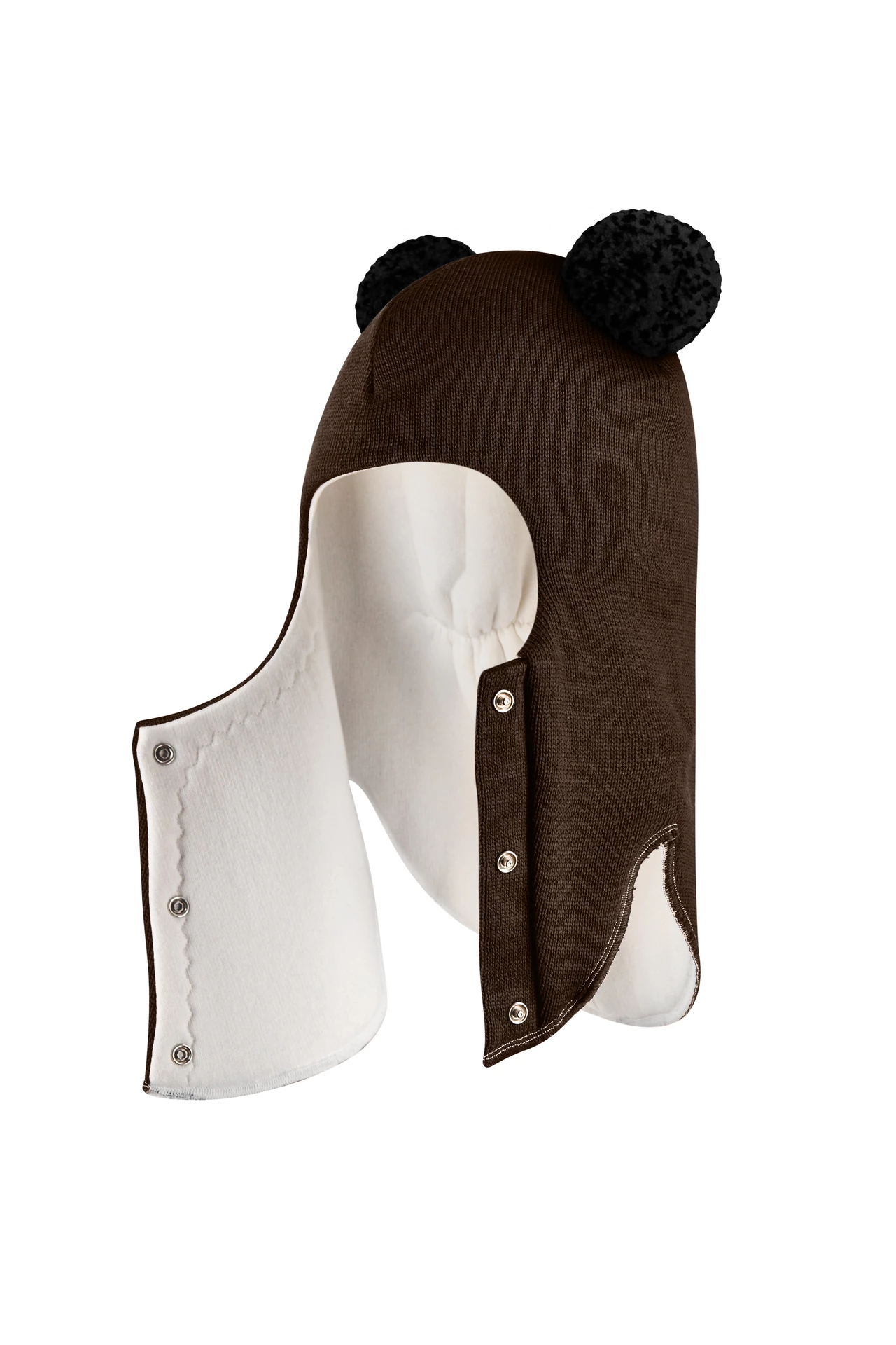 Зимова шапочка-шолом Corona.hm "Пандочка з чорними помпонами" на кнопочках ягідний