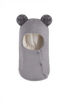 Зимова шапочка-шолом Corona.hm "Пандочка з помпонами МЕЛАНЖ" на кнопочках димка