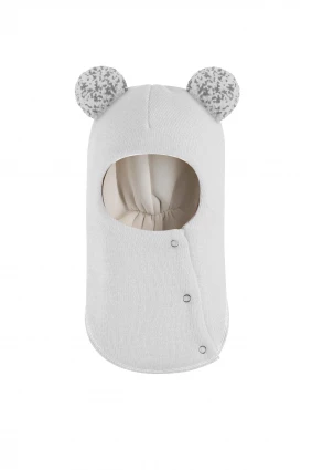 Зимова шапочка-шолом Corona.hm "Пандочка з помпонами МЕЛАНЖ" на кнопочках молоко