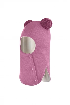 Зимова шапочка-шолом Corona.hm "Пандочка з помпонами МЕЛАНЖ" на кнопочках пильно-рожевий