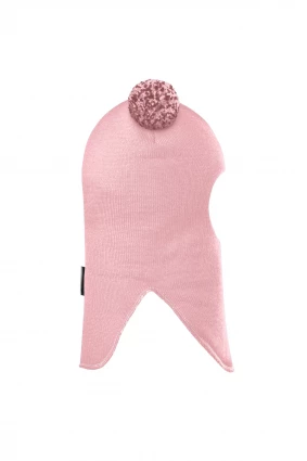 Зимова шапочка-шолом Corona.hm "Пандочка з помпонами МЕЛАНЖ" на кнопочках рожевий