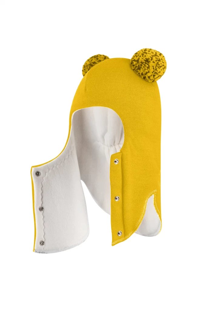 Зимова шапочка-шолом Corona.hm "Пандочка з помпонами МЕЛАНЖ" на кнопочках сонце