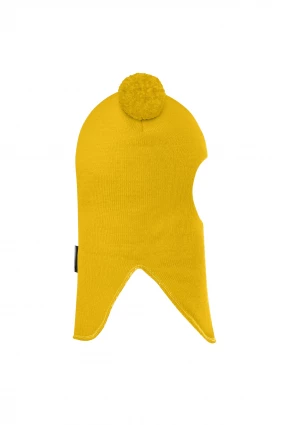 Зимова шапочка-шолом Corona.hm "Пандочка з помпонами МЕЛАНЖ" на кнопочках сонце