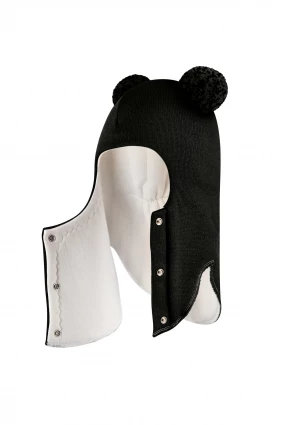 Зимняя шапочка шлем Corona.hm "Пандочка с помпонами МЕЛАНЖ" на кнопочках черный