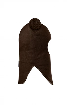 Зимняя шапочка шлем Corona.hm "Пандочка с помпонами МЕЛАНЖ" на кнопочках шоколад