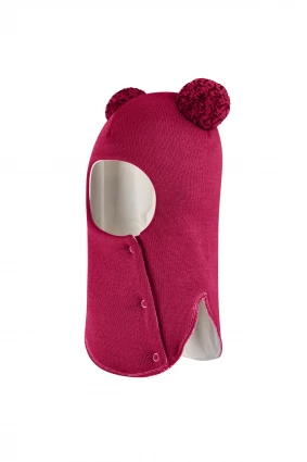 Зимняя шапочка шлем Corona.hm "Пандочка с помпонами МЕЛАНЖ" на кнопочках ягодный