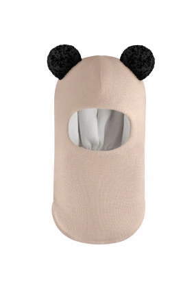 Зимова шапочка-шолом Corona.hm "Пандочка з чорними помпонами" беж золотий