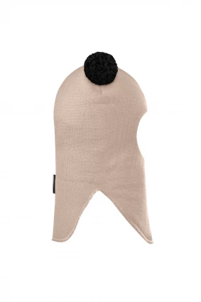 Зимова шапочка-шолом Corona.hm "Пандочка з чорними помпонами" беж золотий