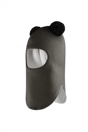 Зимняя шапочка шлем Corona.hm "Пандочка с черными помпонами" графит