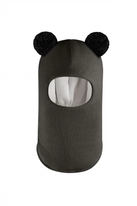 Зимова шапочка-шолом Corona.hm "Пандочка з чорними помпонами" графіт