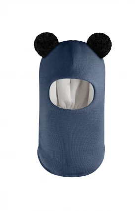 Зимняя шапочка шлем Corona.hm "Пандочка с черными помпонами" джинс