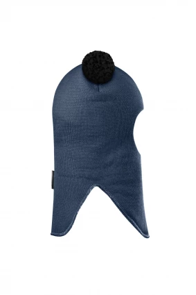 Зимняя шапочка шлем Corona.hm "Пандочка с черными помпонами" джинс