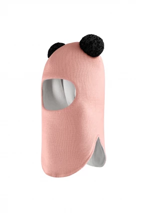 Зимова шапочка-шолом Corona.hm "Пандочка з чорними помпонами" пудра